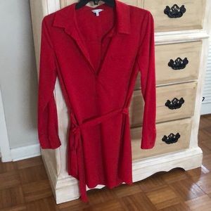 Red tie waist dress